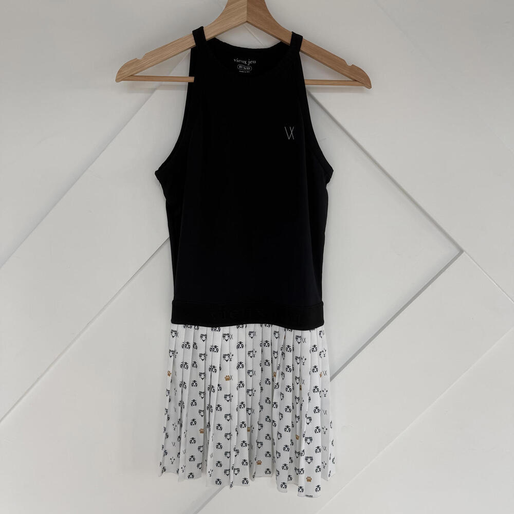 Vieux Jeu Black White Paw Print Sleeveless Golf Pickleball Tennis Dress Eu 34 Xs